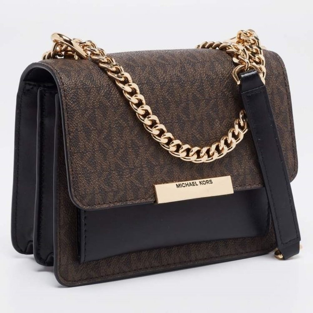 NEW Michael Kors Jade Brown & Black with Gold hardware_leather crossbody bag